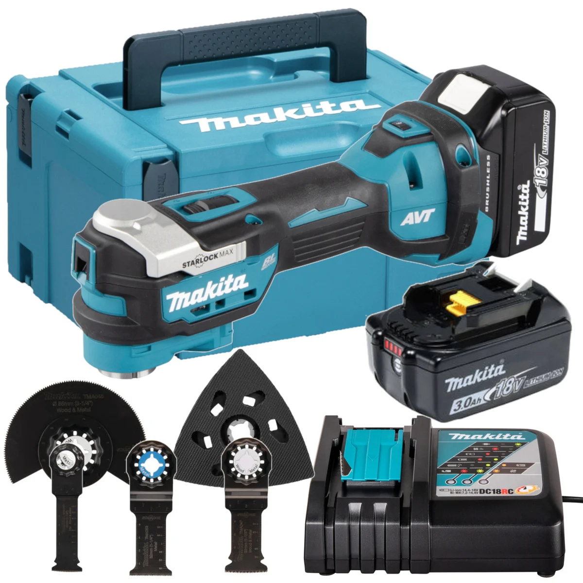 DTM52RFJX1 Zestaw 2 aku 3,0Ah + ładowarka + walizka makpac + osprzęt