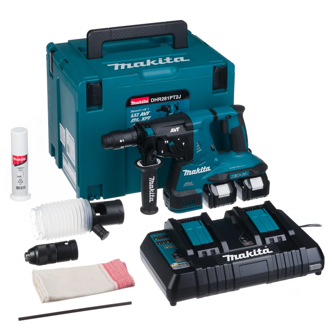 DHR281PT2J Zestaw 2 aku 5,0Ah+ładowarka dwuportowa+walizka Makpac