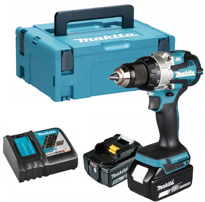 DDF489RTJ Zestaw 2 aku 5,0Ah + Ładowarka + walizka Makpac