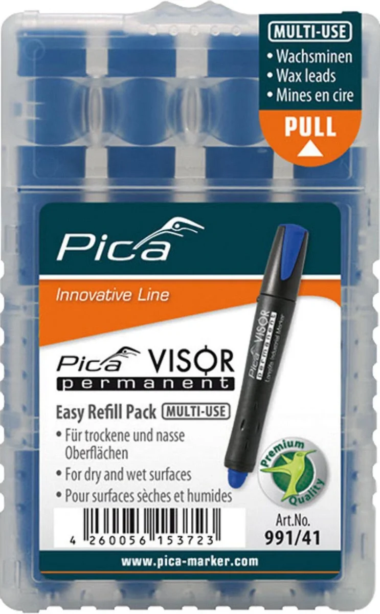 Zapasowe wkłady do markera permanentnego VISOR, kolor niebieski Pica